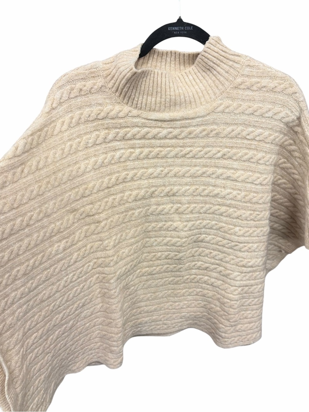 beachlunchlounge Cream Cable-Knit Short Sleeve Sweater Poncho